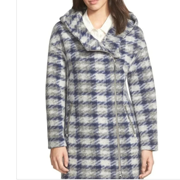 Soia & Kyo Kym Wool Blend Check Plaid Zip Jacket Hooded Coat Sz Medium - Picture 3 of 12